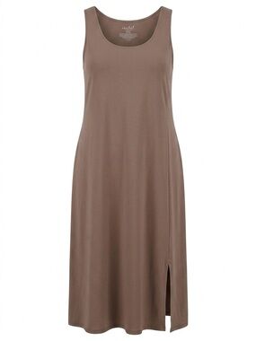 Sleeveless Maternity Scoop Neck Midi Dress in Taupe